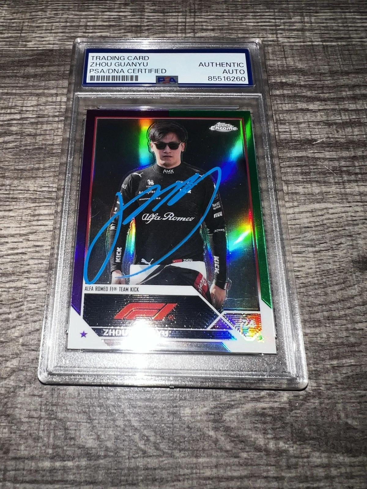 Zhou Guanyu Signed 2023 Topps Chrome F1 Trading Card #59 Purple/Green PSA/DNA