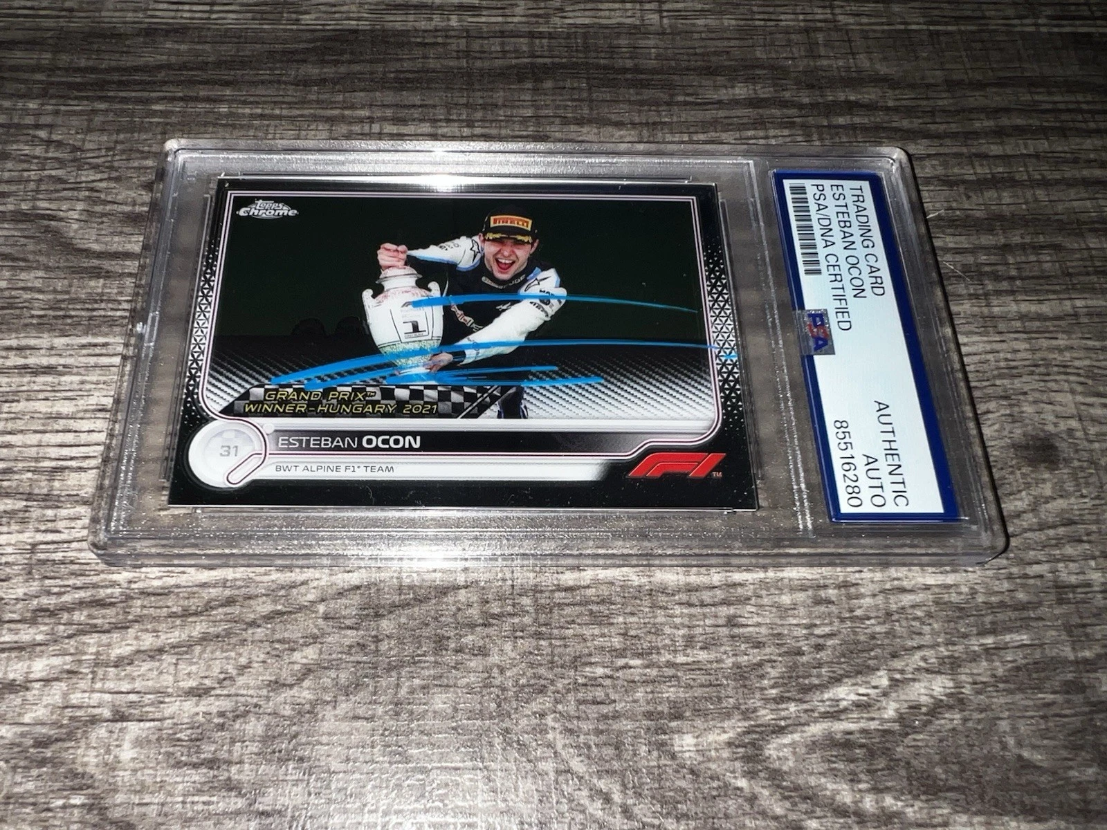 Esteban Ocon Signed 2022 Topps Chrome F1 Trading Card #161 Alpine Winner PSA/DNA
