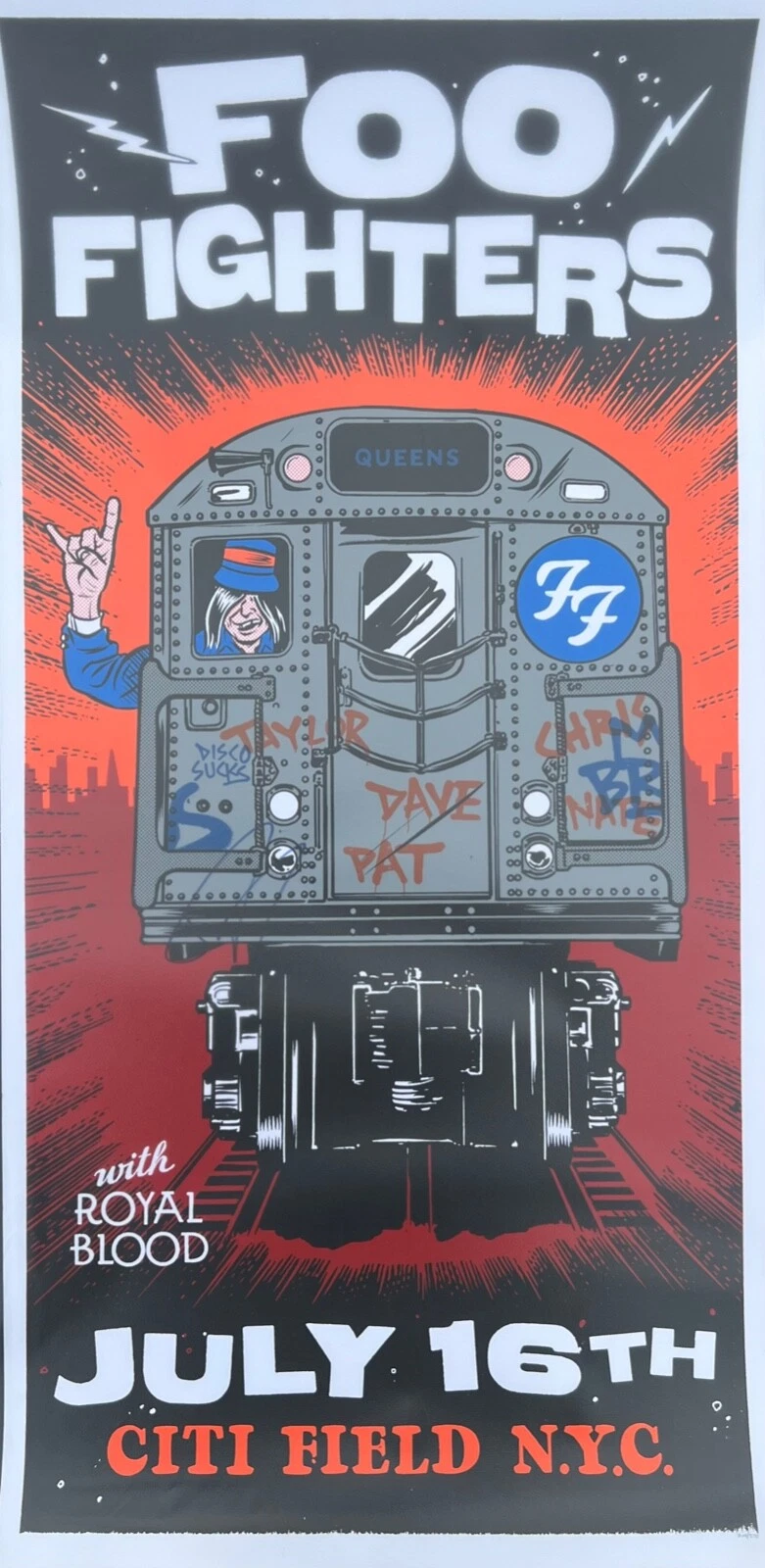 Foo Fighters SIGNED Auto Dave Grohl Citi Field NY Tour Poster 7/16 2015 Beckett