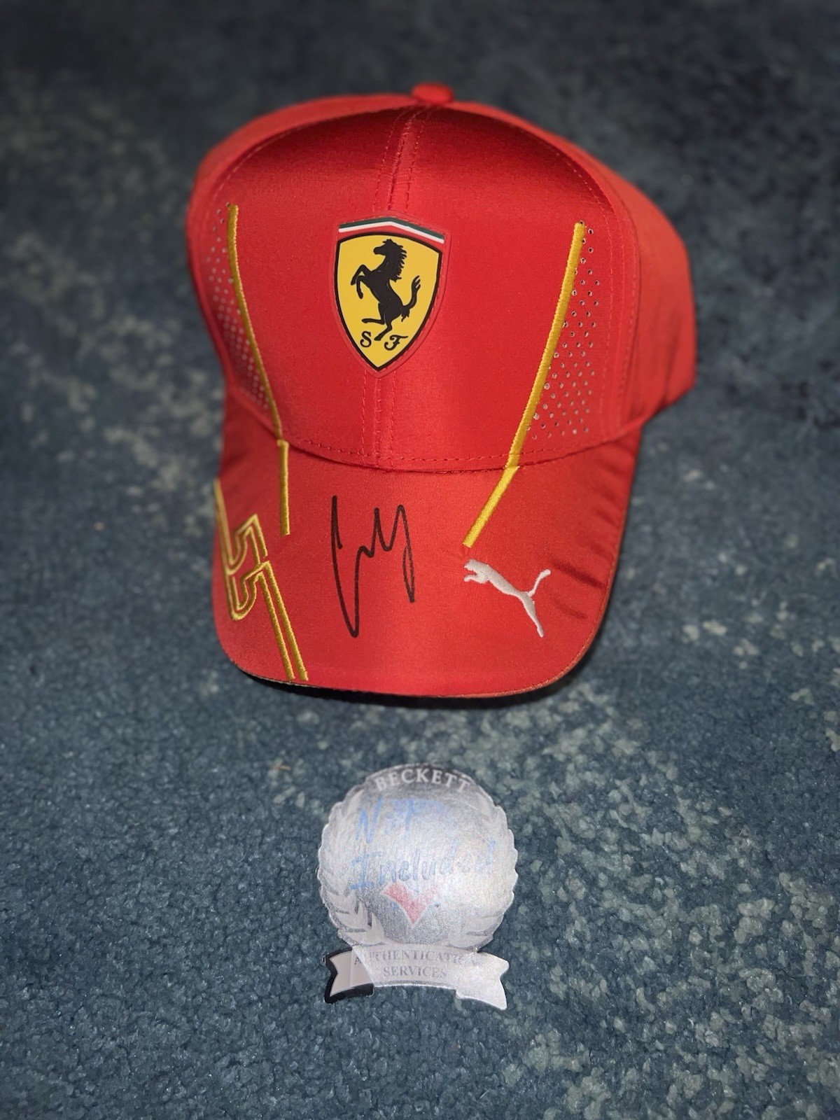 Carlos Sainz Signed Ferrari Racing Hat #55 F1 Star Spain Legend Beckett