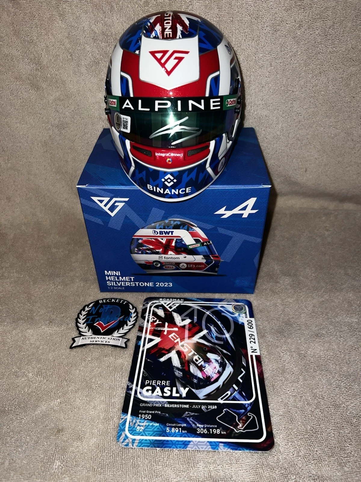 Pierre Gasly Signed Official 1:2 Mini Helmet 2023 Silverstone GP Alpine Beckett