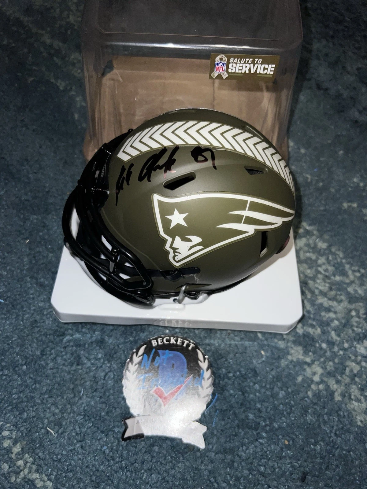 Rob Gronkowski Signed Official New England Patriots Mini Helmet Salute Beckett