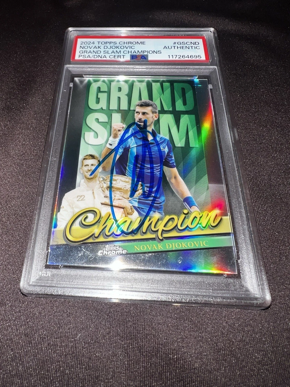 Novak Djokovic Signed 2024 Topps Chrome Tennis Trading Card Grand Slam PSA/DNA