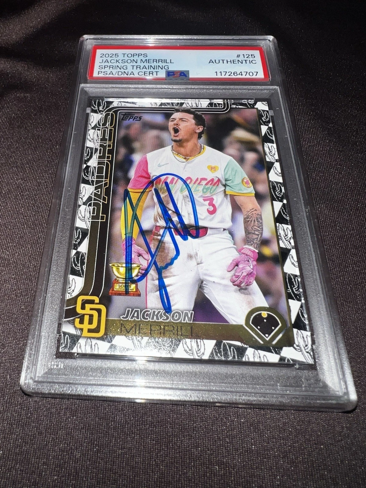 Jackson Merrill Signed 2025 Topps Spring Training Trading Card SD Padres PSA/DNA