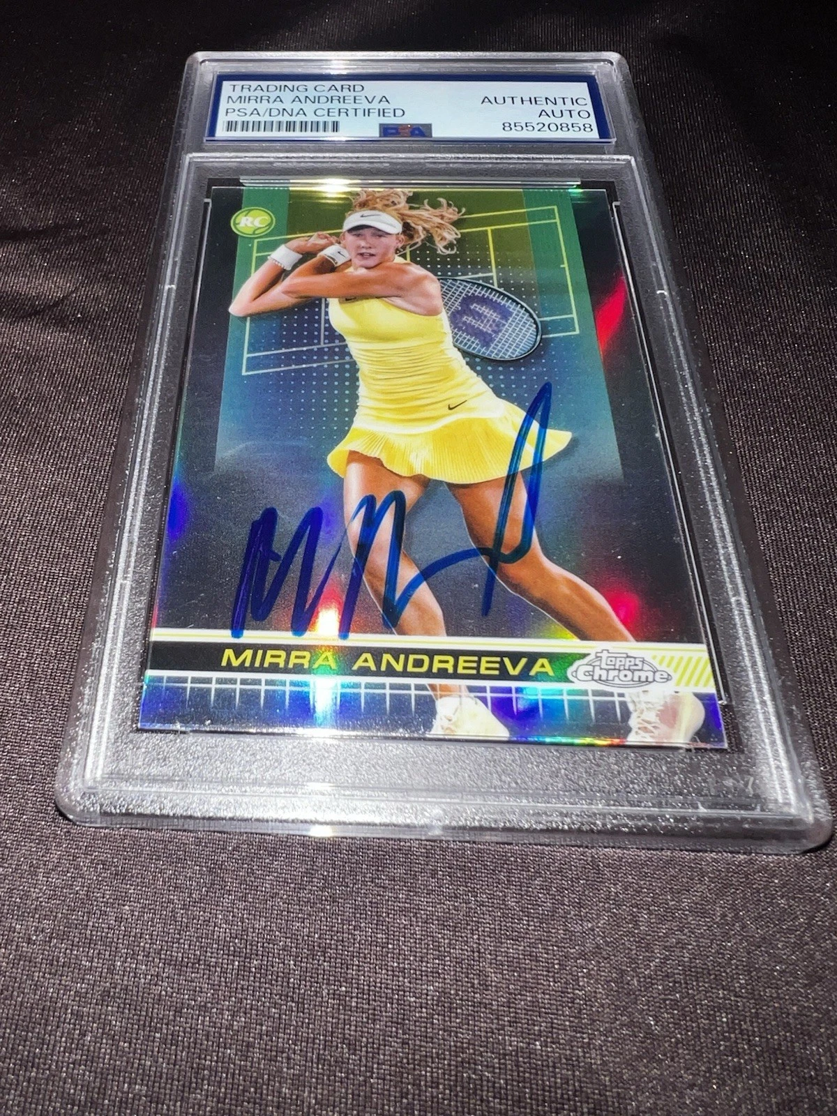 Mirra Andreeva Signed 2024 Topps Chrome Refractor Tennis Trading Card RC PSA/DNA