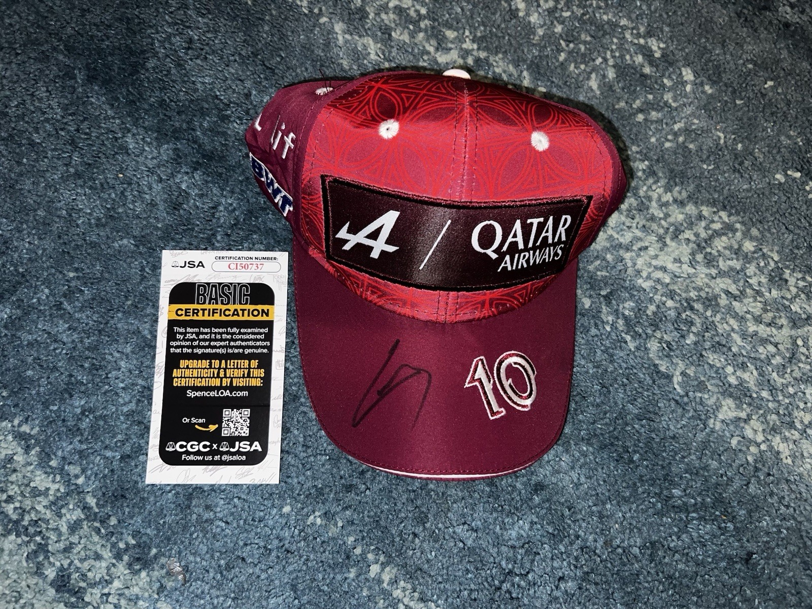 Pierre Gasly Signed Formula 1 Alpine Racing Hat #10 Legend Qatar JSA Auth