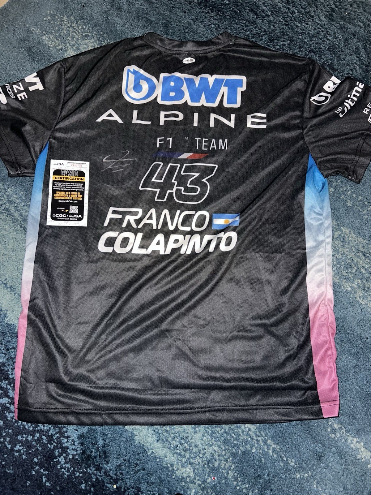 Franco Colapinto Signed Alpine Shirt Formula 1 Superstar 2025 Rookie JSA Auth #2