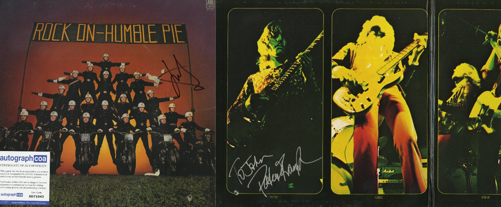 Humble Pie Vinyl Record signed Peter Frampton & Jerry., ROCK ON ACOA
