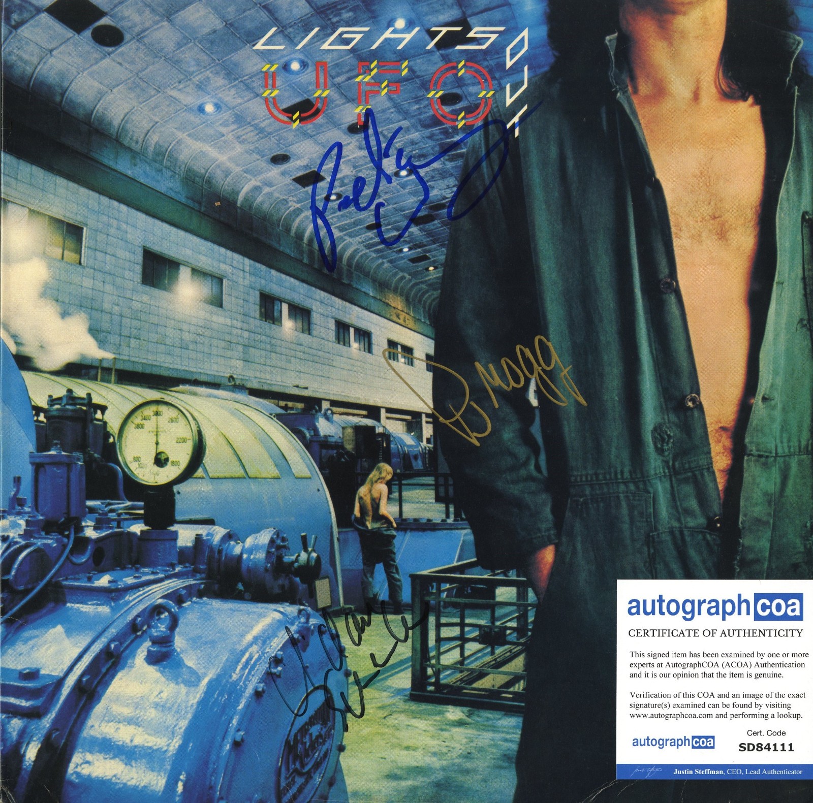 UFO Lights Out SIGNED Phil Mogg, Pete Way, Michael Shenker and Paul Raymond ACOA