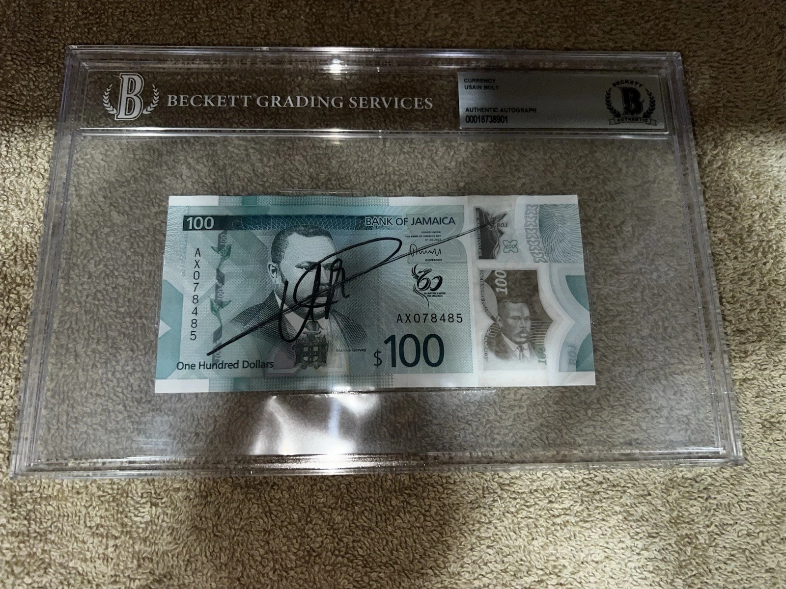 Usain Bolt Signed Official Jamaican Currency 100 Dollars Olympic Legend BAS #3