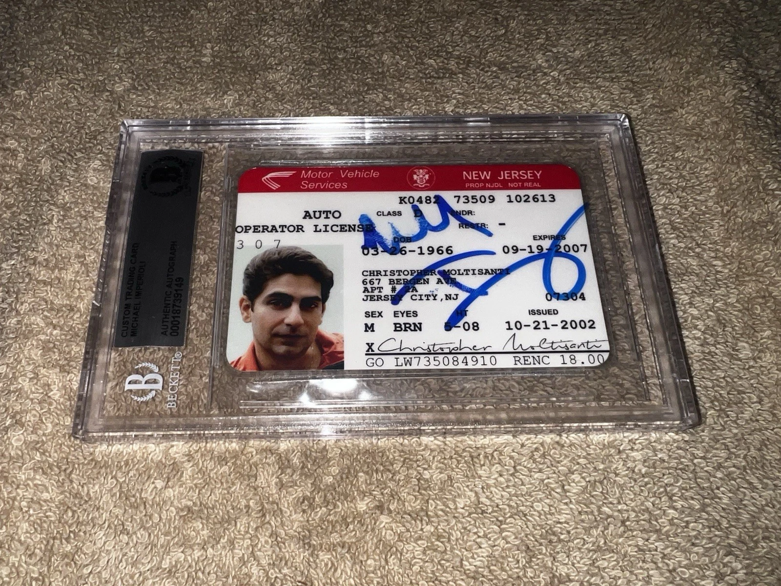 Michael Imperioli Signed Christopher Moltisanti Drivers License Sopranos Beckett