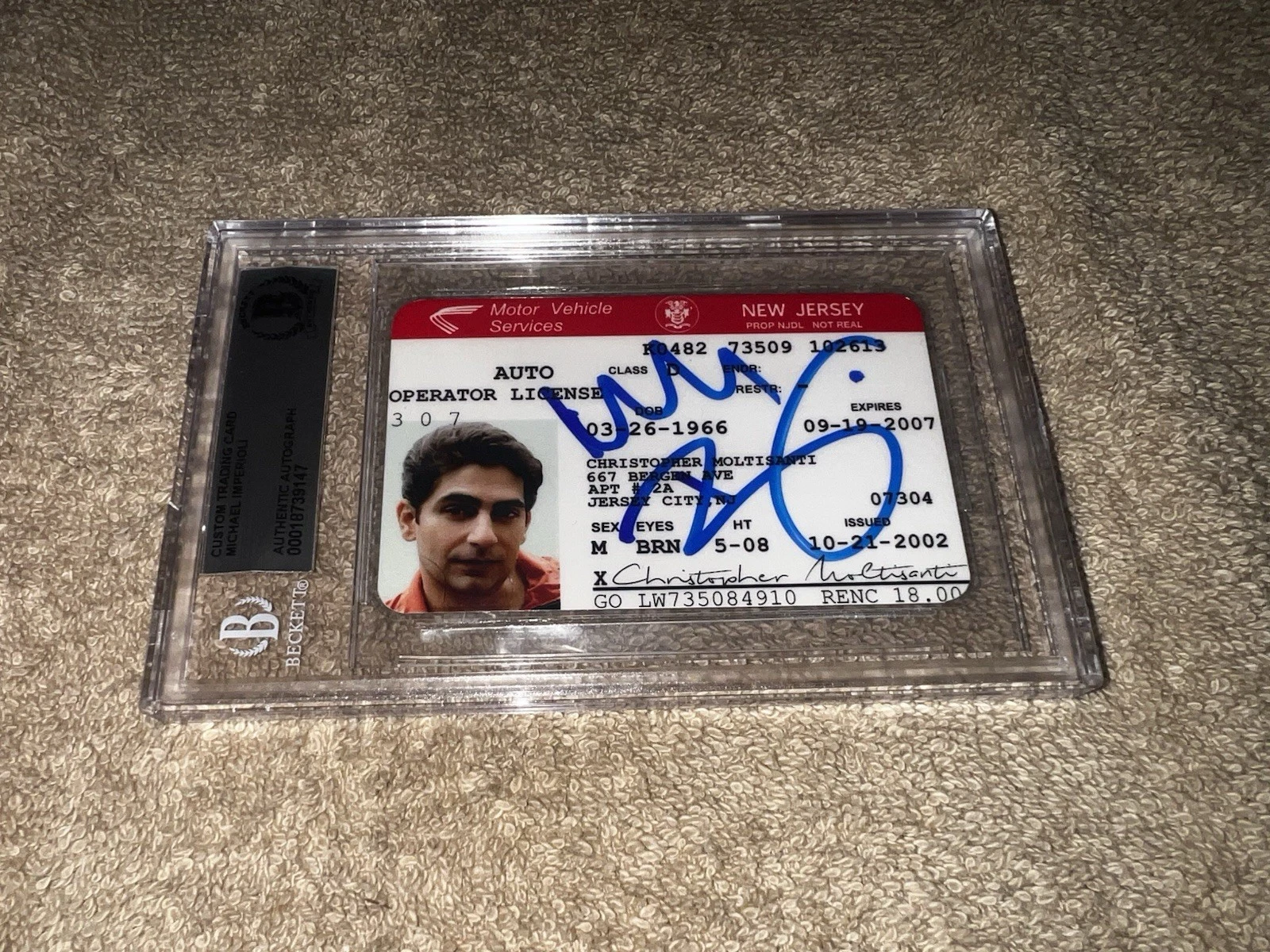 Michael Imperioli Signed Christopher Moltisanti Drivers License Sopranos BAS #2
