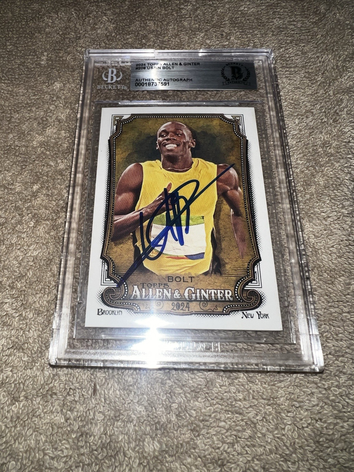 Usain Bolt Signed 2024 Allen & Ginter Trading Card #208 Legend Beckett