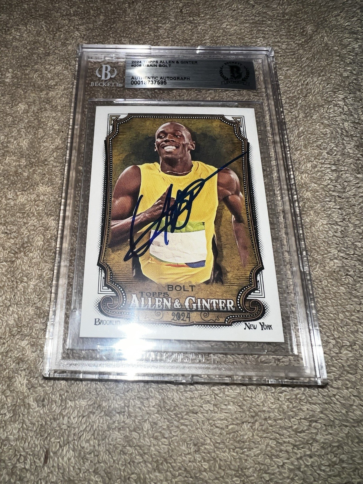 Usain Bolt Signed 2024 Allen & Ginter Trading Card #208 Legend Beckett #3