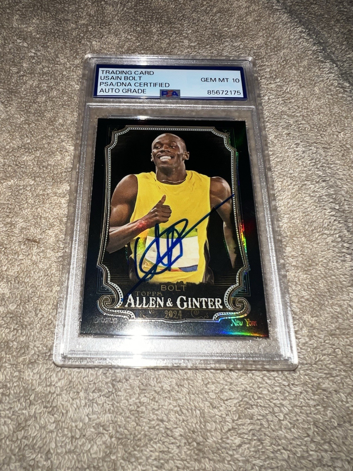 Usain Bolt Signed 2024 A&G Chrome Trading Card #208 Gold Medal PSA/DNA Auto 10