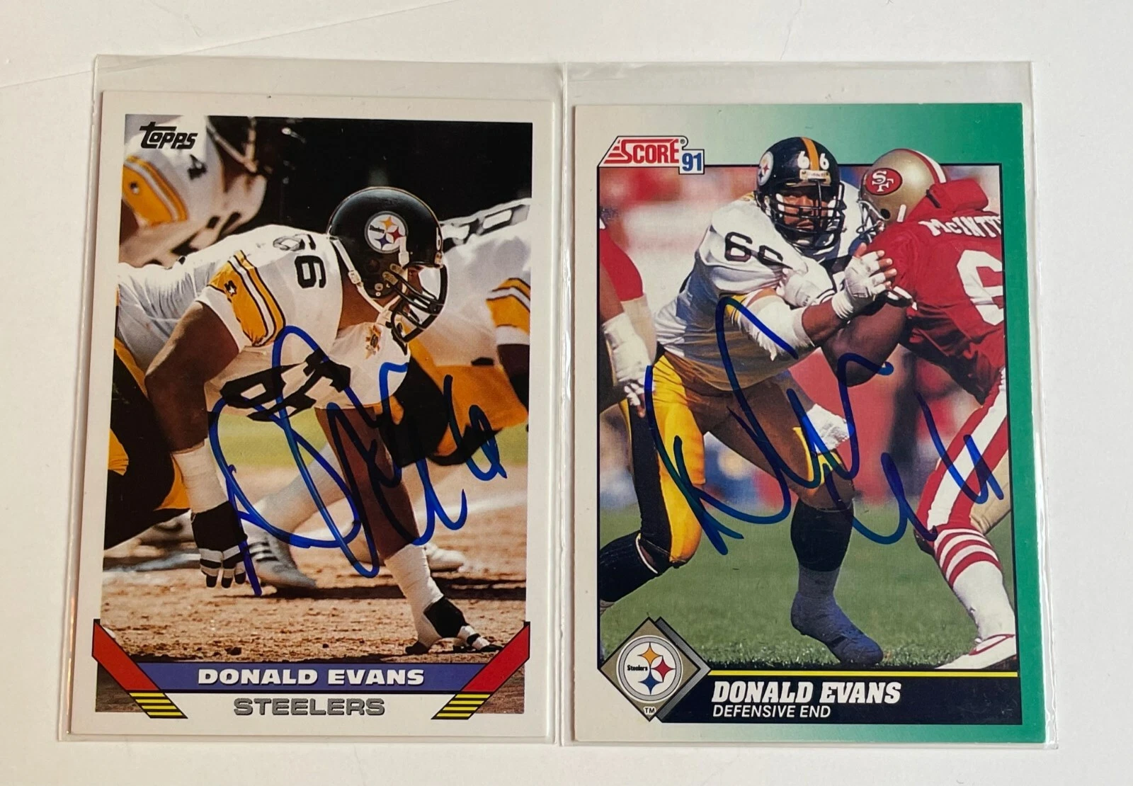 2x Donald Evans SIGNED Autographed Pittsburgh Steelers Card lot of 2