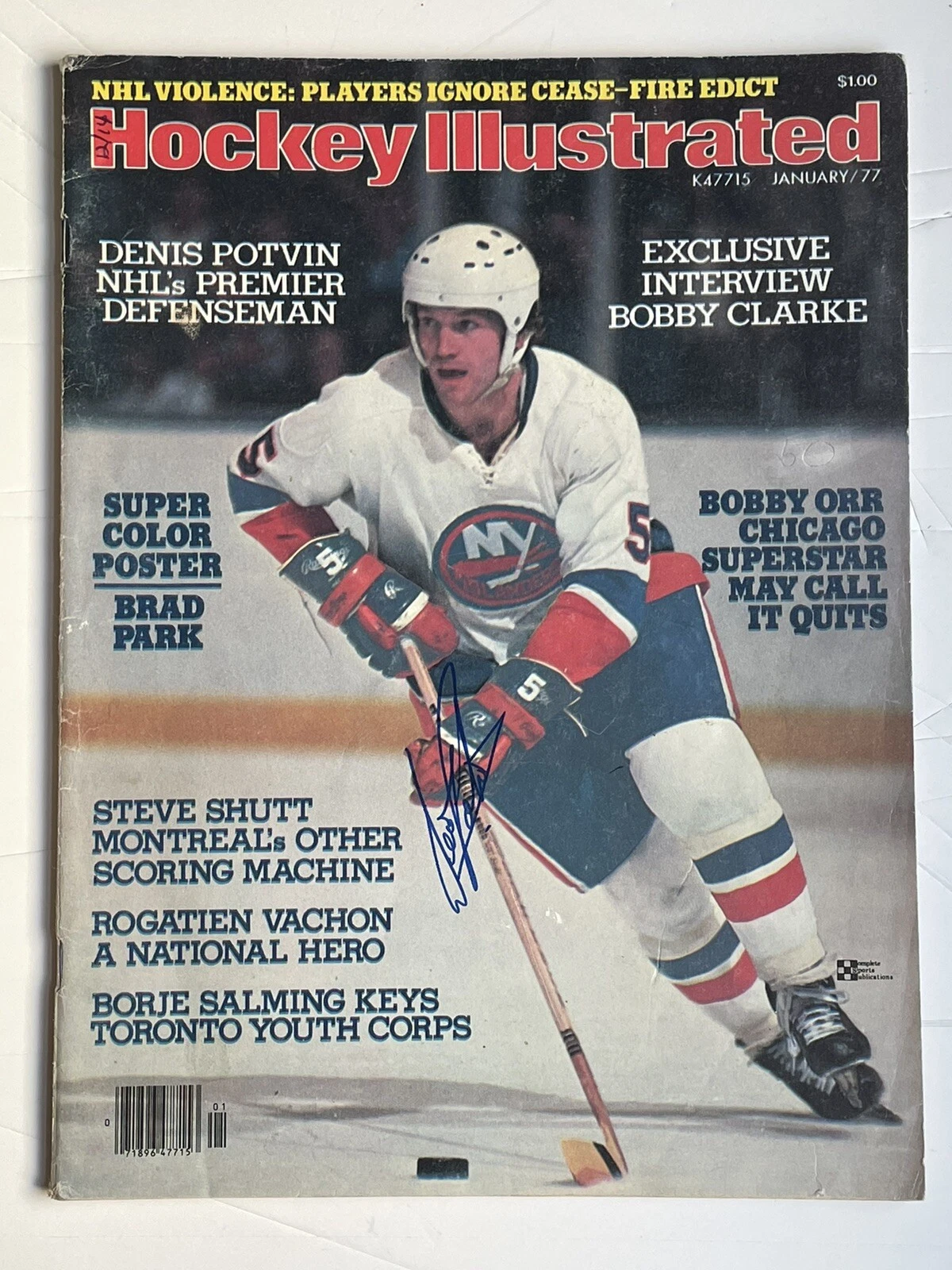 Denis Potvin SIGNED Hockey Illustrated 1977 Autographed NY Islanders Magazine