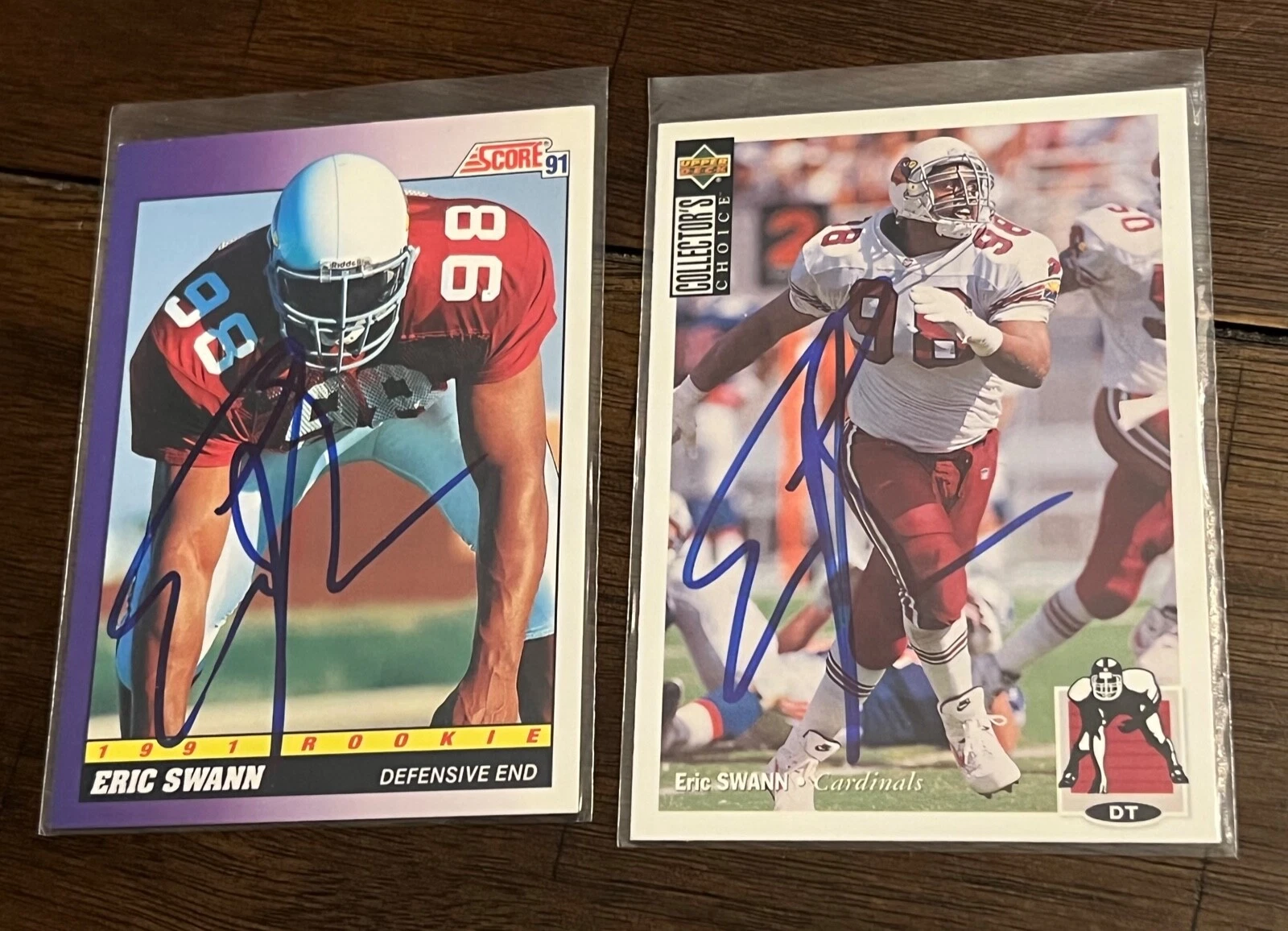 2x Eric Swann SIGNED Autographed Arizona Cardinals Rookie RC Card lot
