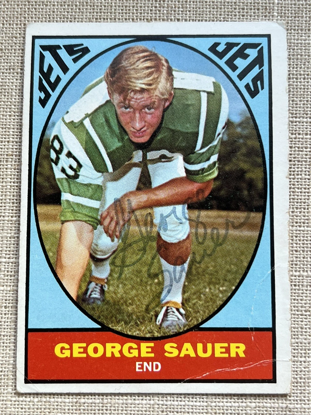 George Sauer Jr. SIGNED Autographed NY Jets 1967 Topps Card Super Bowl Champion