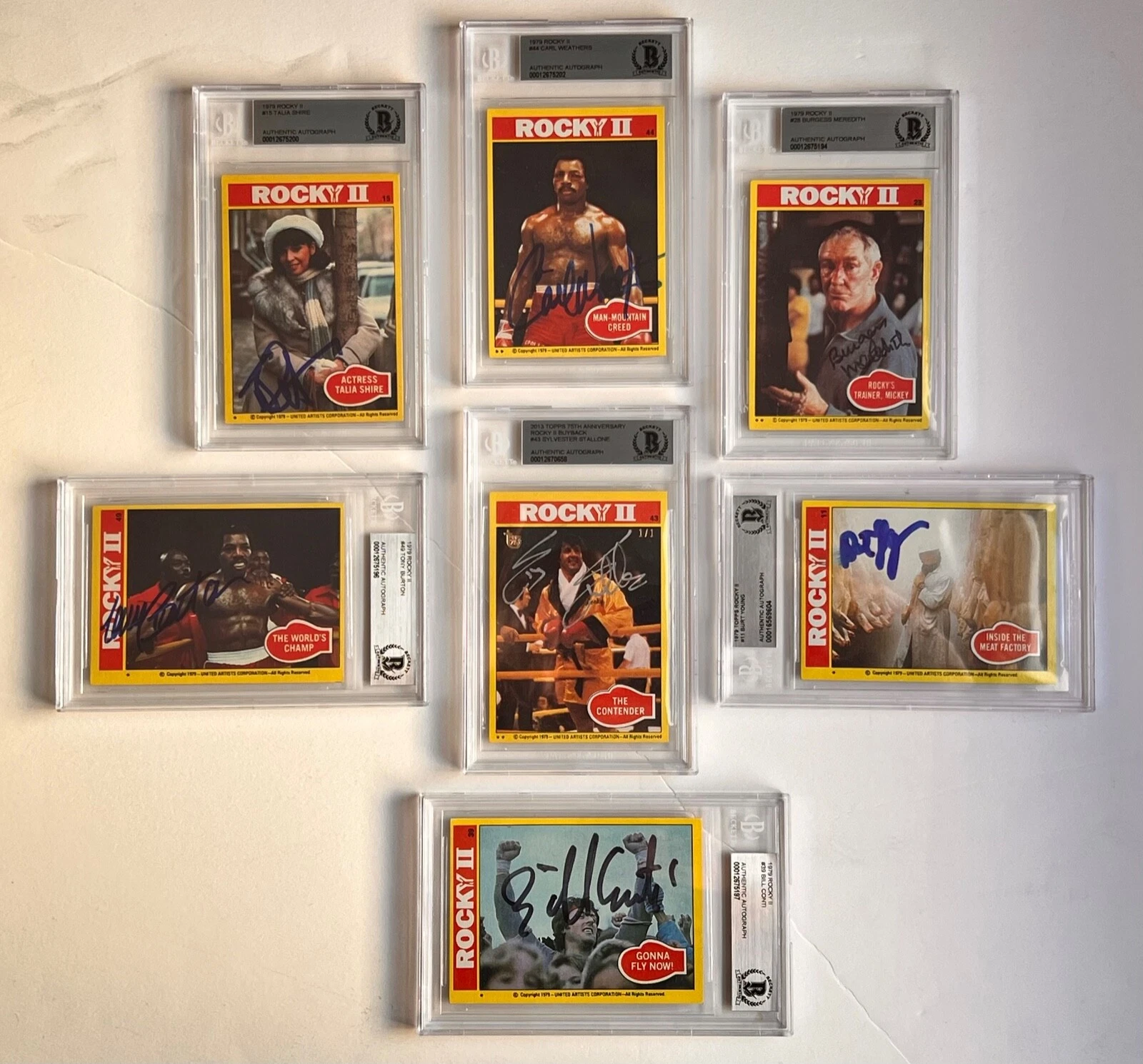 7X ROCKY SIGNED CARDS SYLVESTER STALLONE 1/1 MEREDITH WEATHERS SHIRE BECKETT BAS COLLECTIBLE MEMORABILIA