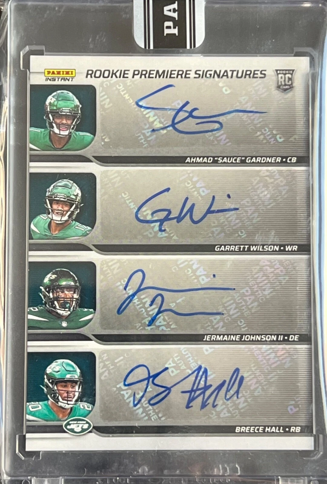 2022 Panini Jets Rookie Premiere Signatures Wilson Sauce Hall Johnson #7/10 AUTO