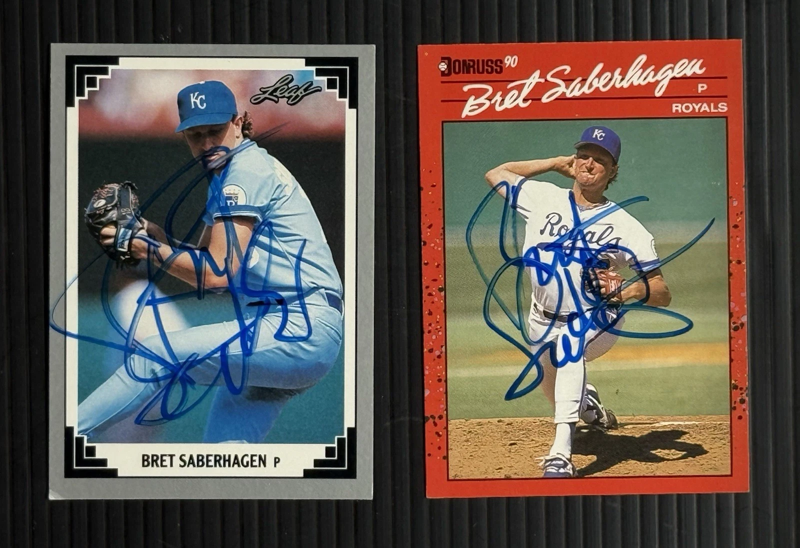 2X Bret Saberhagen SIGNED Autographed Auto Kansas City Royals Card Leaf Donruss