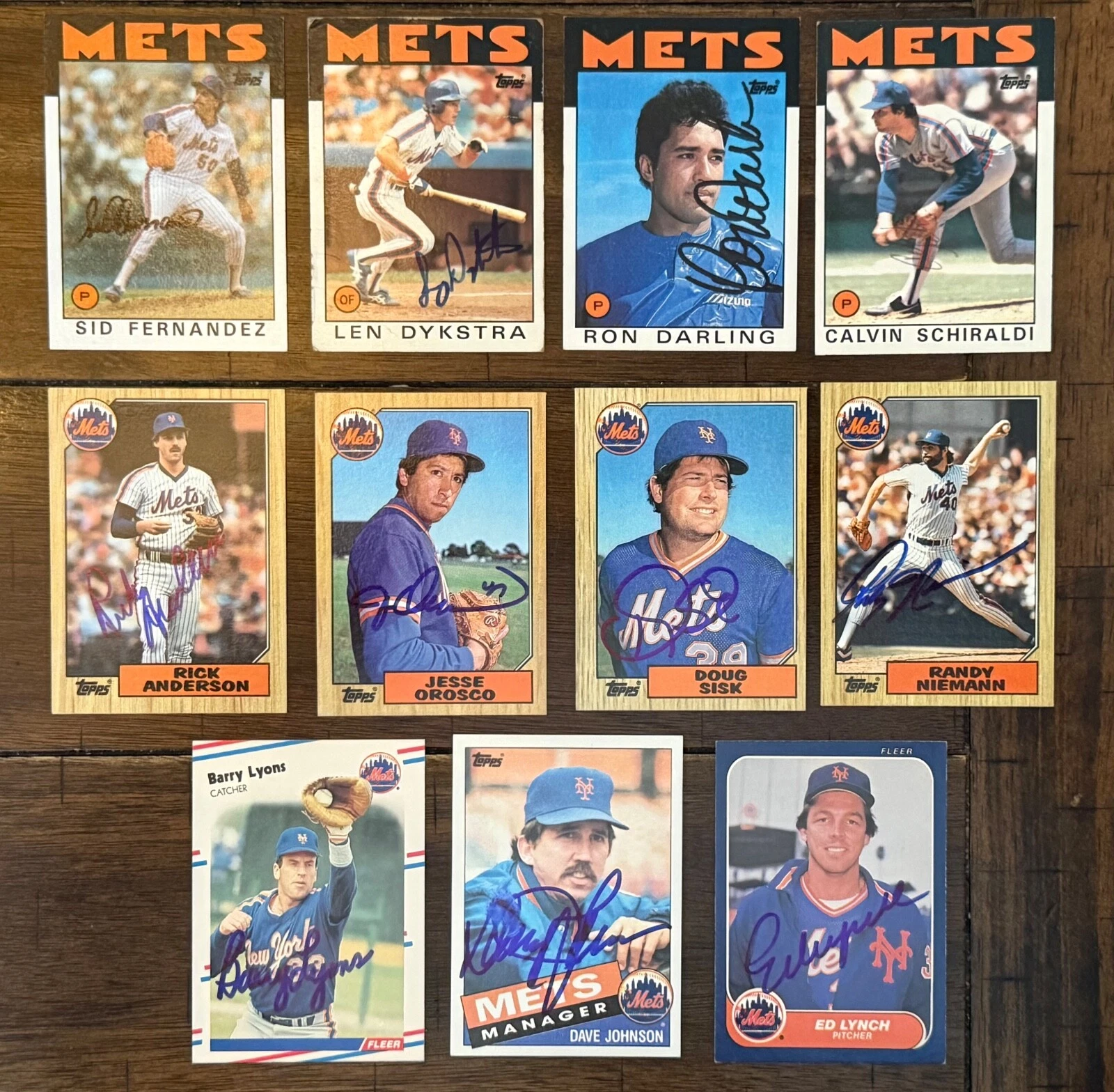 Lot of 11 1986 World Series Champion Mets SIGNED AUTO Cards Dykstra Darling Sid