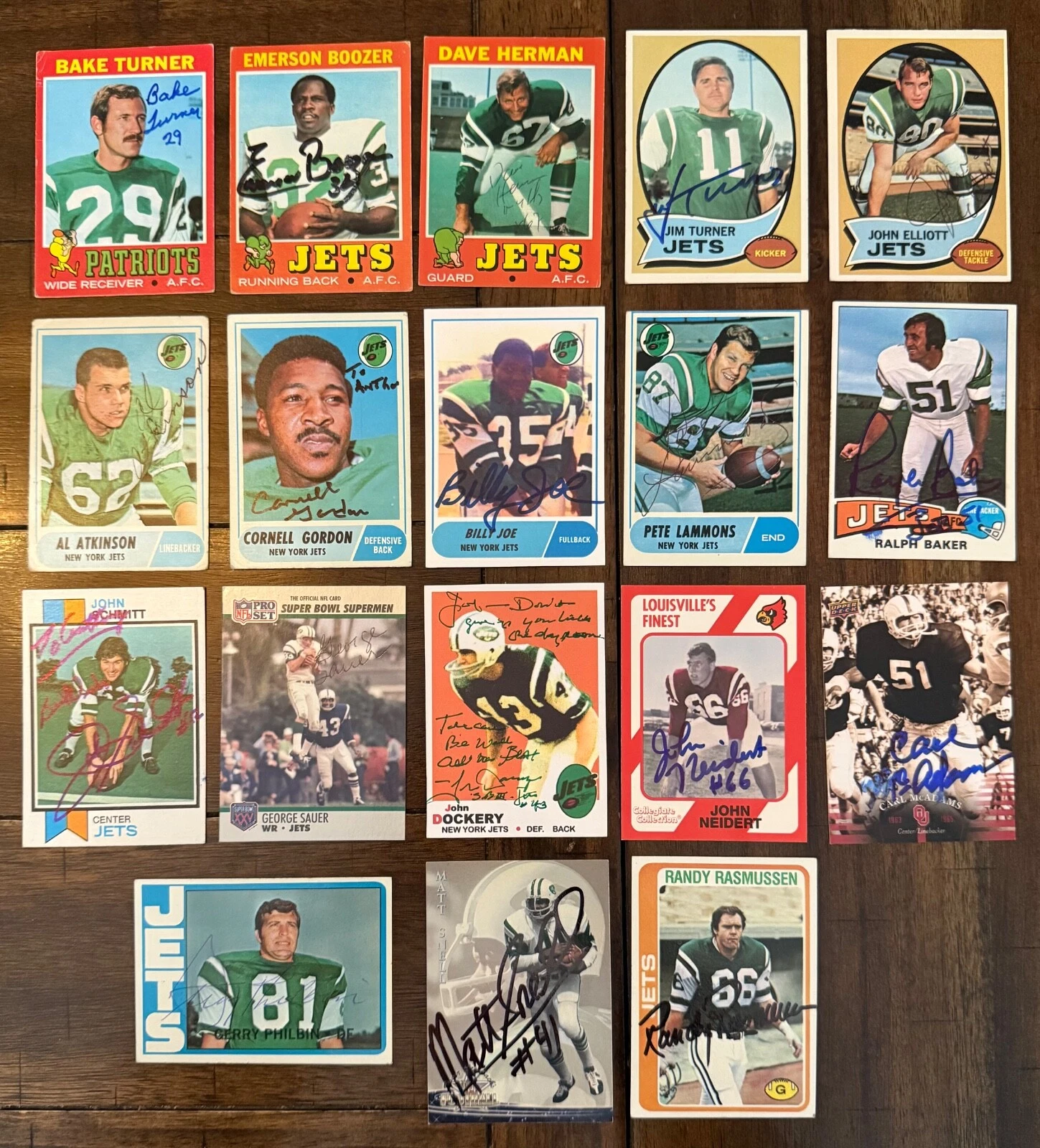 Lot of 18 1969 Super Bowl Champion NY Jets SIGNED Auto Cards Sauer Boozer Snell+