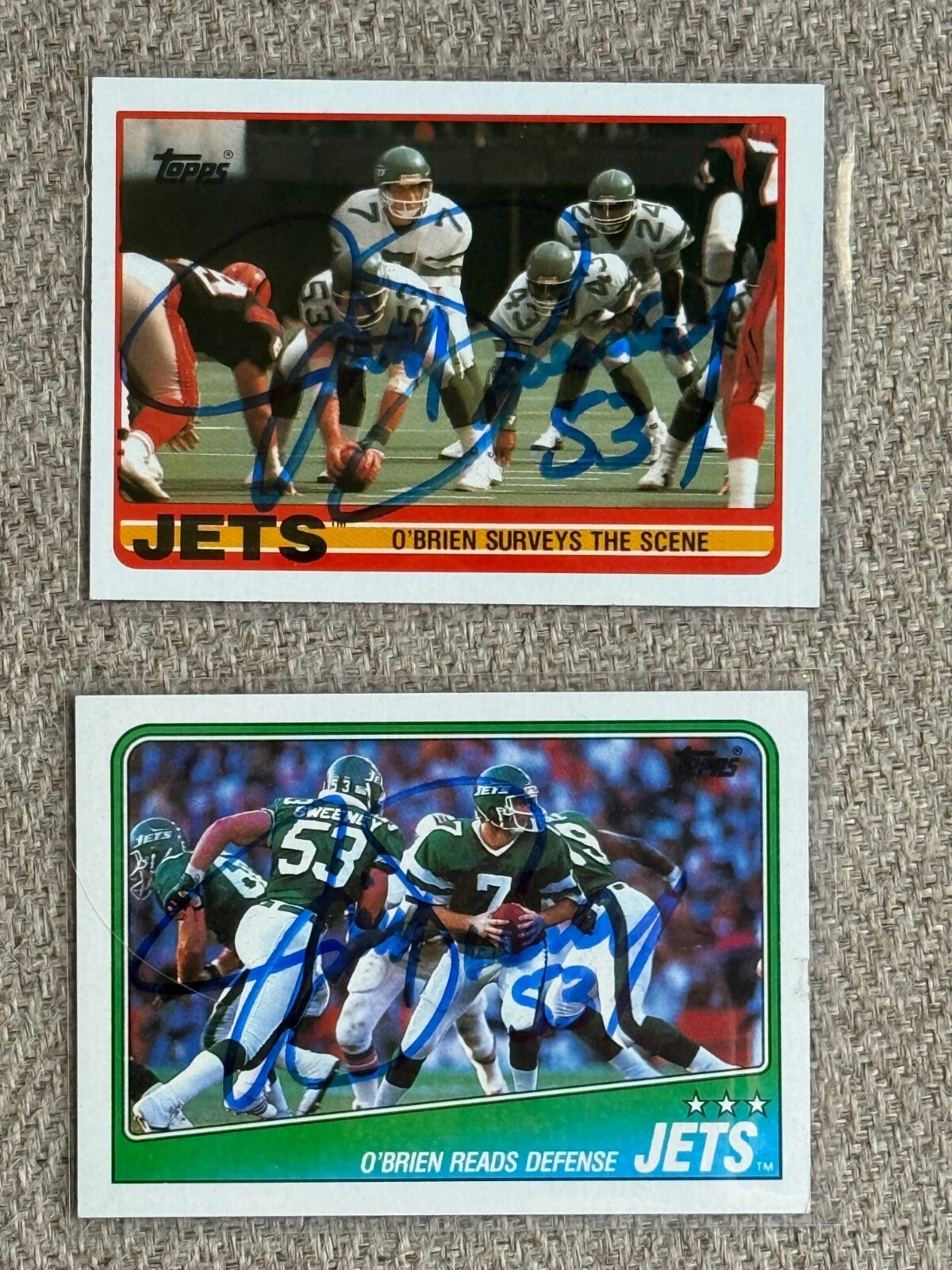 2x Jim Sweeney SIGNED Autographed NY Jets Topps Cards