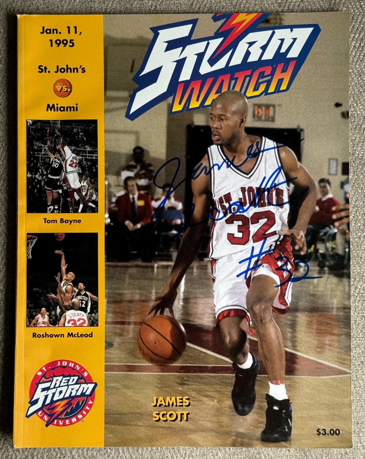 ST. JOHN’S UNIVERSITY RED STORM WATCH SIGNED AUTOGRAPH JAMES SCOTT 1995 PROGRAM COLLECTIBLE MEMORABILIA