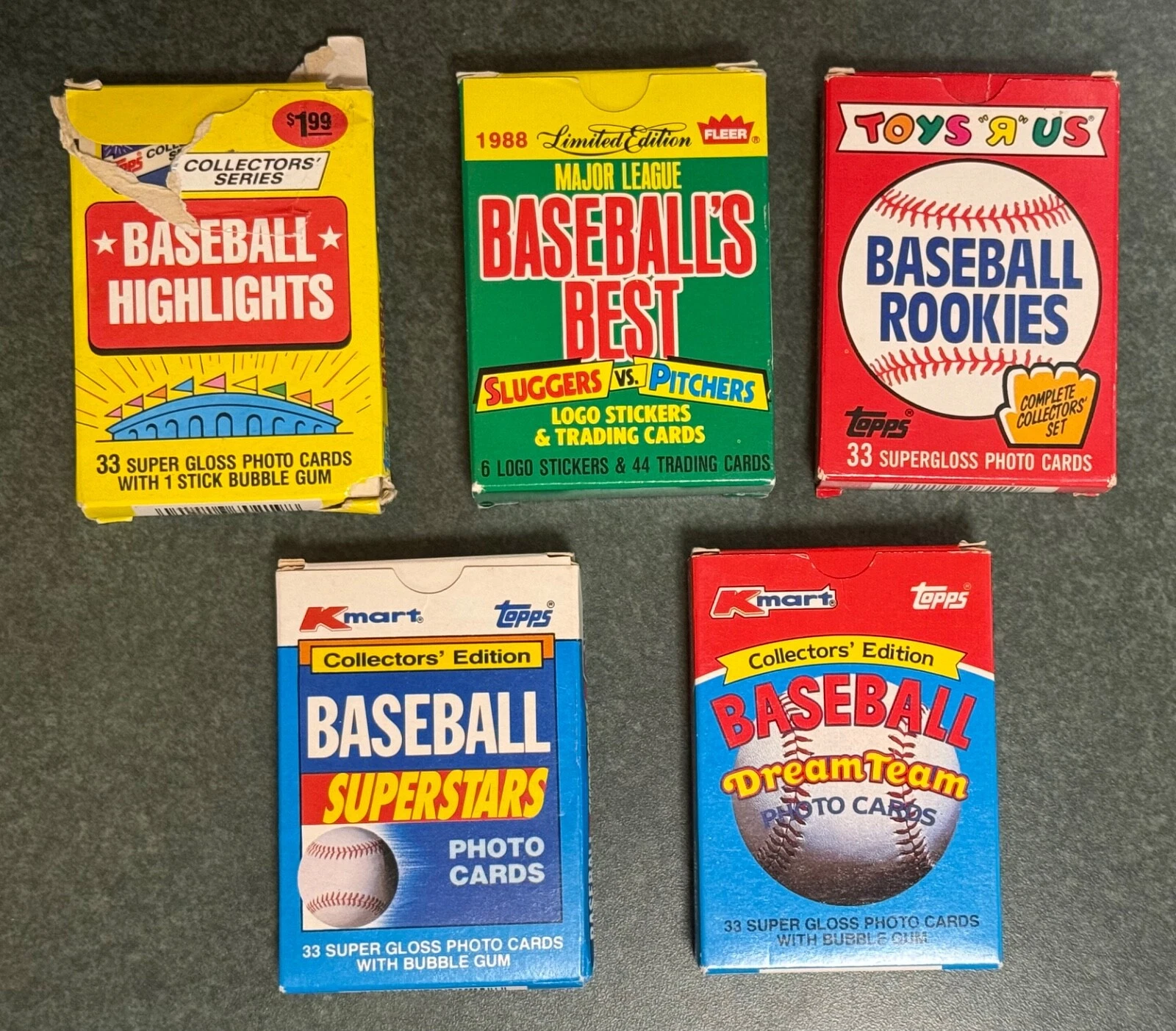 Lot 5 Diff Set 90 & 89 K Mart 88 Toys R Us 88 Fleer Topps Baseball Rookies Stars