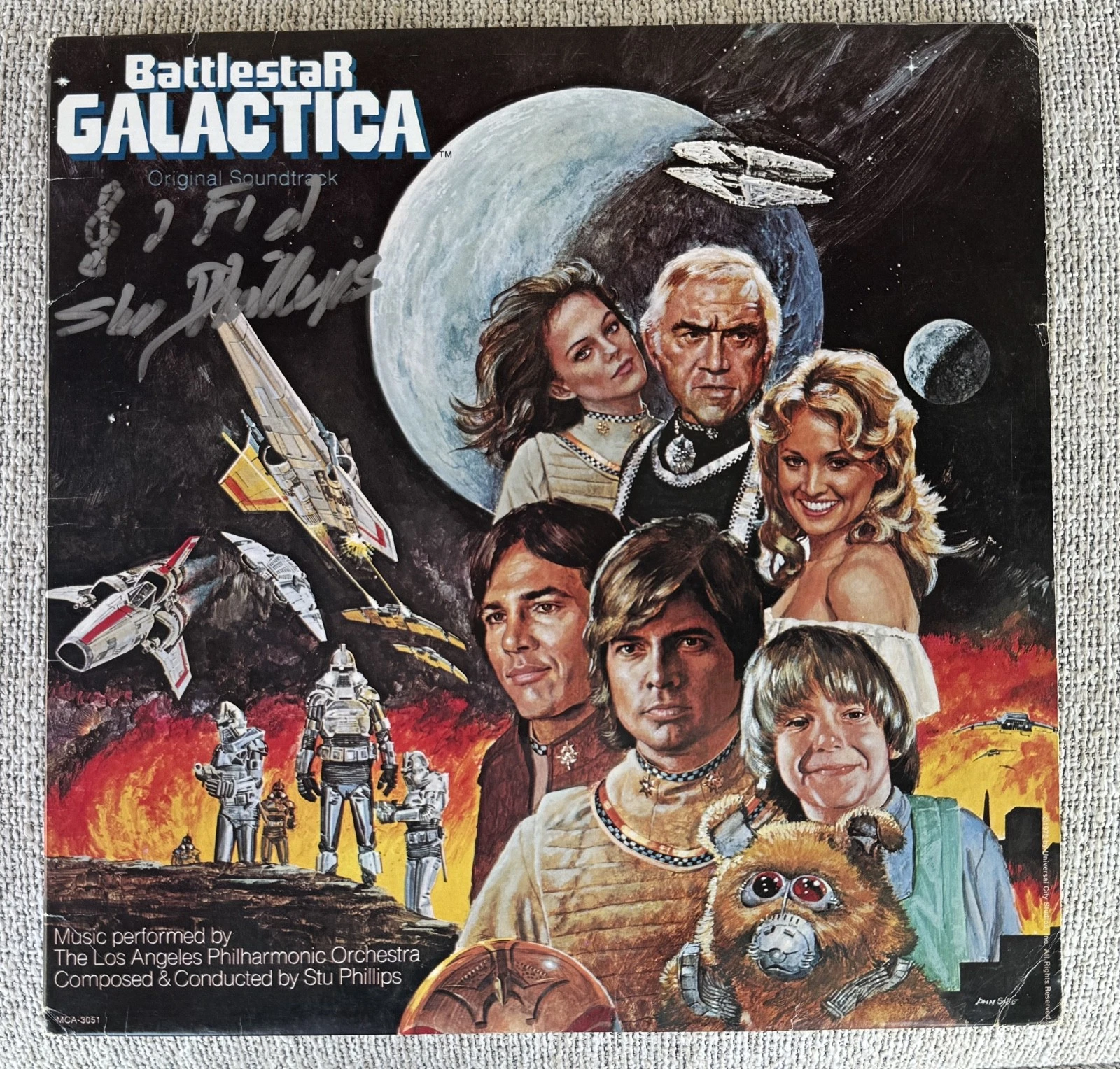 Stu Phillips Autographed SIGNED Battlestar Galactica Record Vinyl LP Beckett