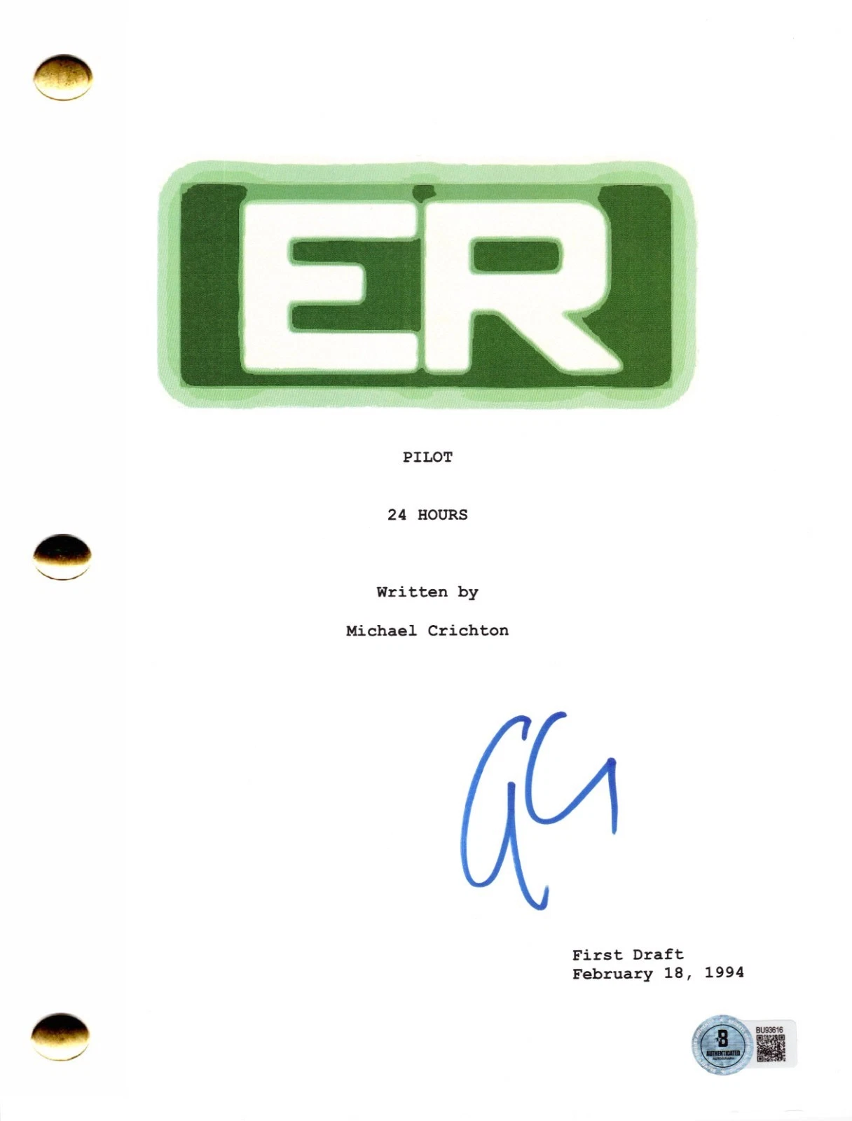 George Clooney Signed ER Full Pilot Script Authentic Autograph Beckett