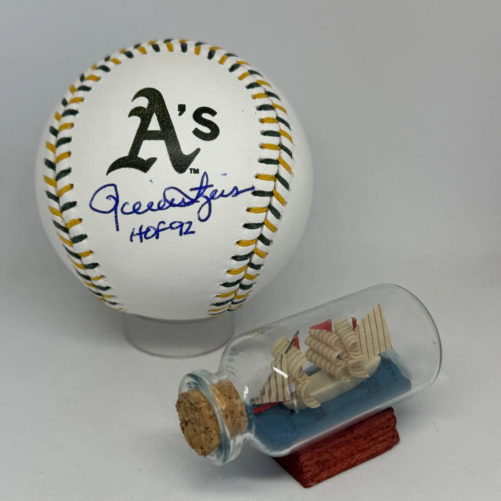 Rollie Fingers signed Rawlings A's Team Stitch Logo Baseball JSA COA HOF A4218
