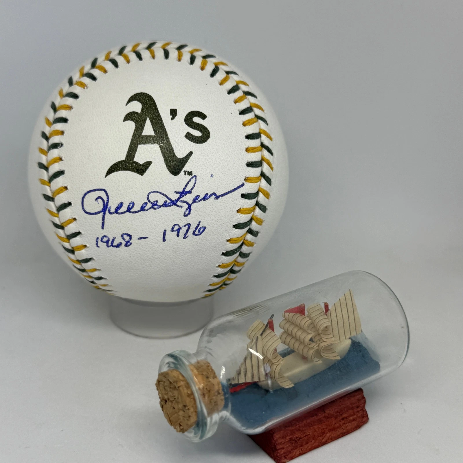 Rollie Fingers signed Rawlings A's Team Stitch Logo Baseball JSA COA HOF A4217