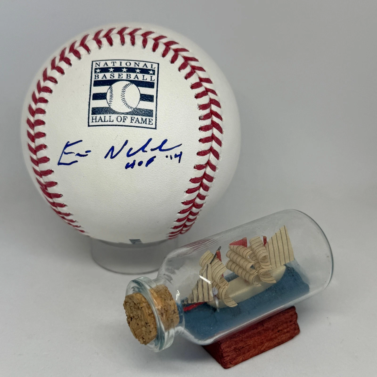 Eric Nadel signed Rawlings HOF Logo Baseball JSA COA HOF Inscribed Auto A4215