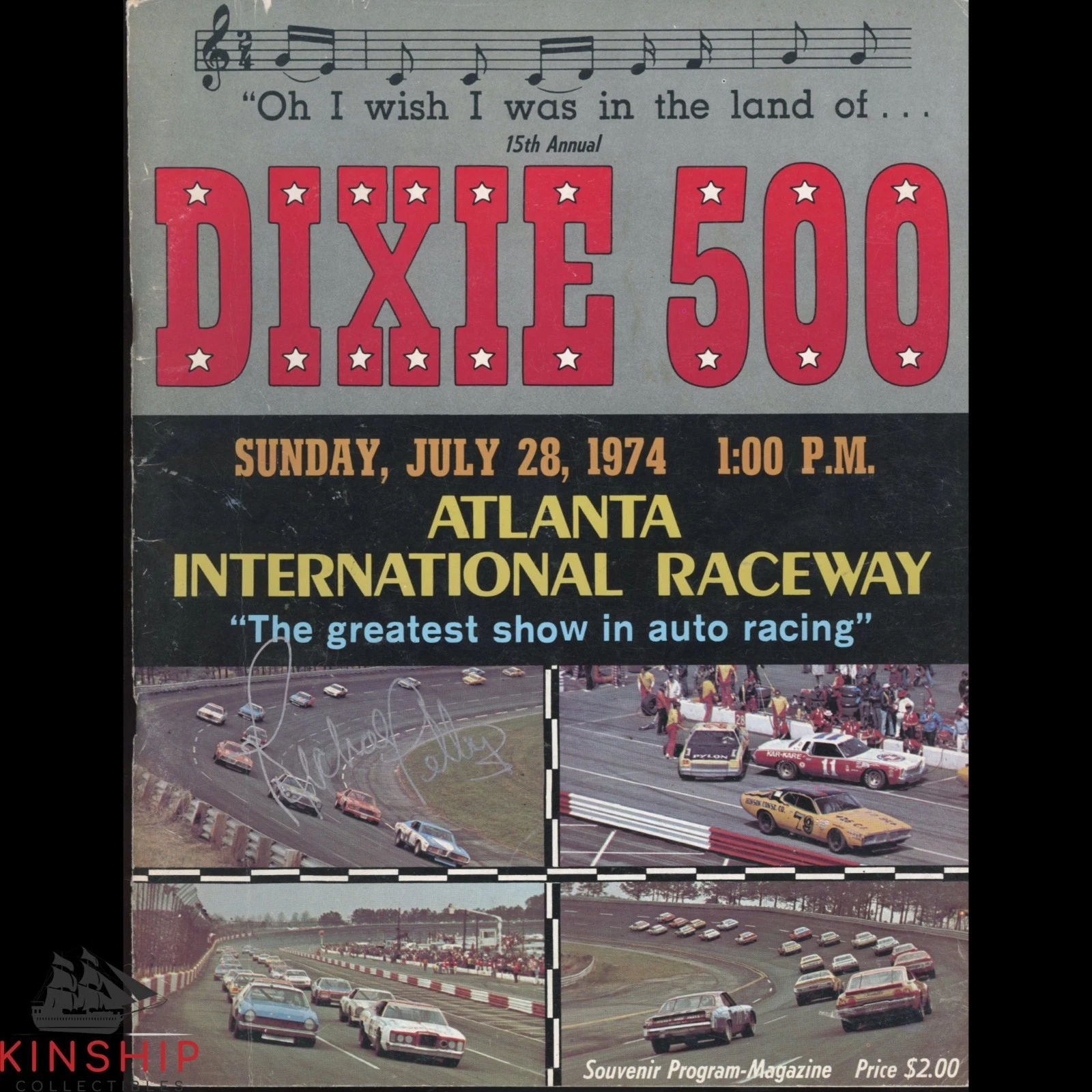 Richard Petty signed 1974 Dixie 500 Program JSA COA NASCAR Auto Winner E307
