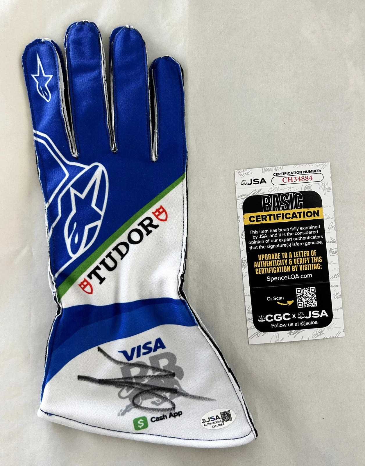 Isack Hadjar Signed Racing Glove Visa Cash App Racing Bulls F1 JSA 2 COA