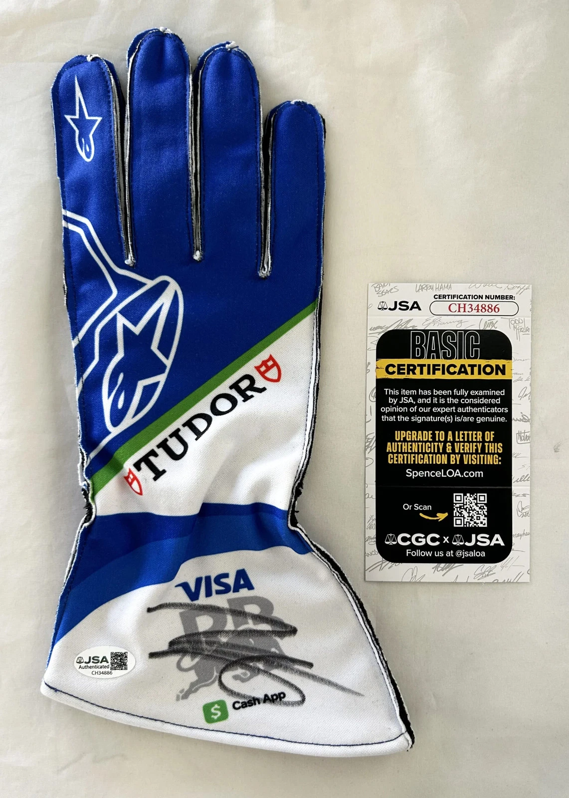 Isack Hadjar Signed Racing Glove Visa Cash App Racing Bulls F1 JSA 1 COA