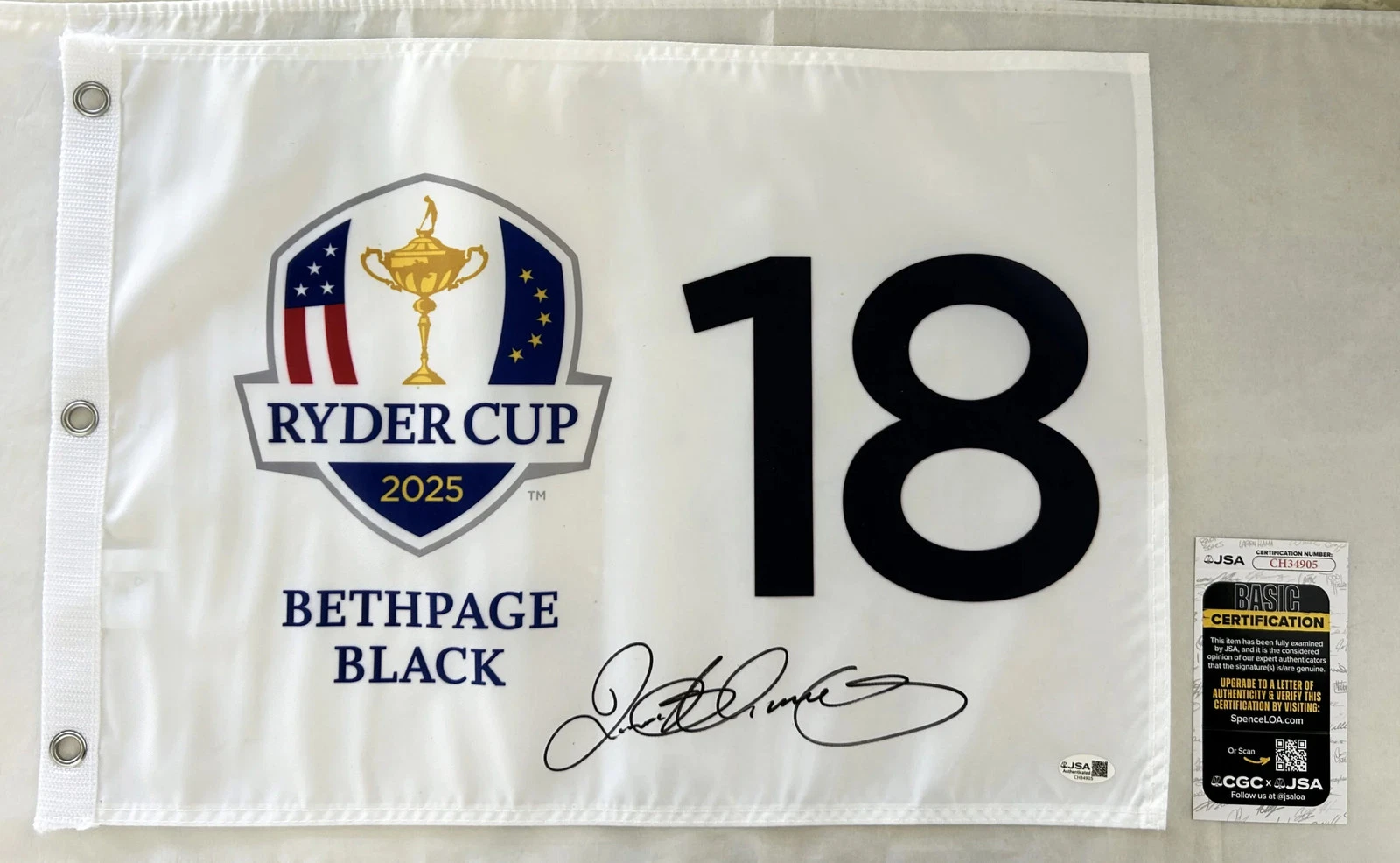 Rory McIlroy Signed Golf Flag 2025 Ryder Cup JSA 3 COA