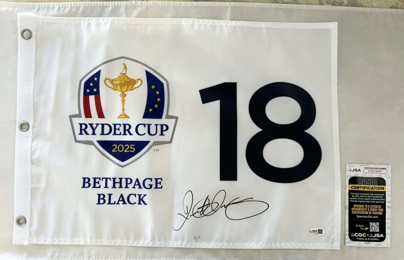Rory McIlroy Signed Golf Flag 2025 Ryder Cup JSA 1 COA