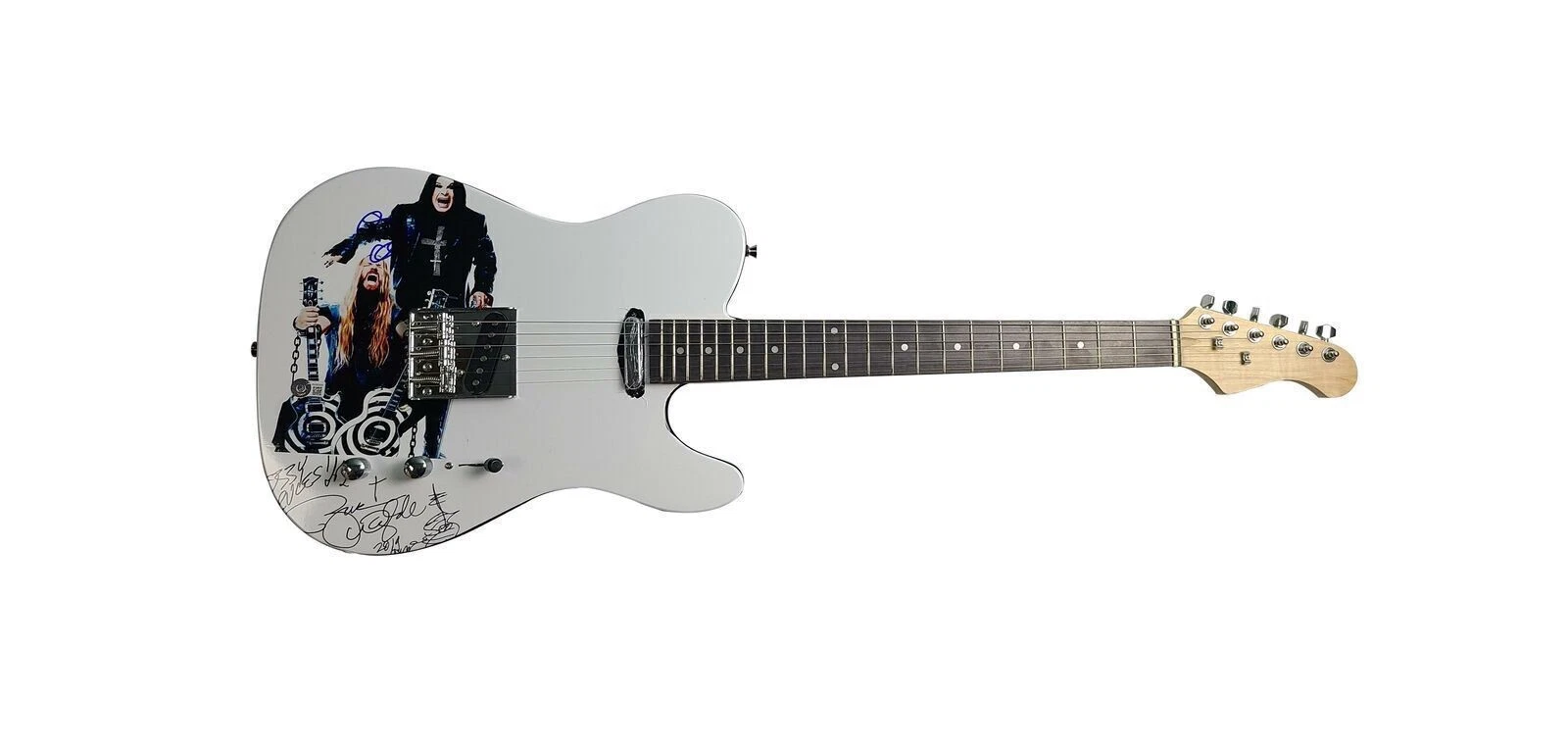 Ozzy Osbourne Zakk Wylde Signed Graphics Photo Guitar BAS Witness BAS