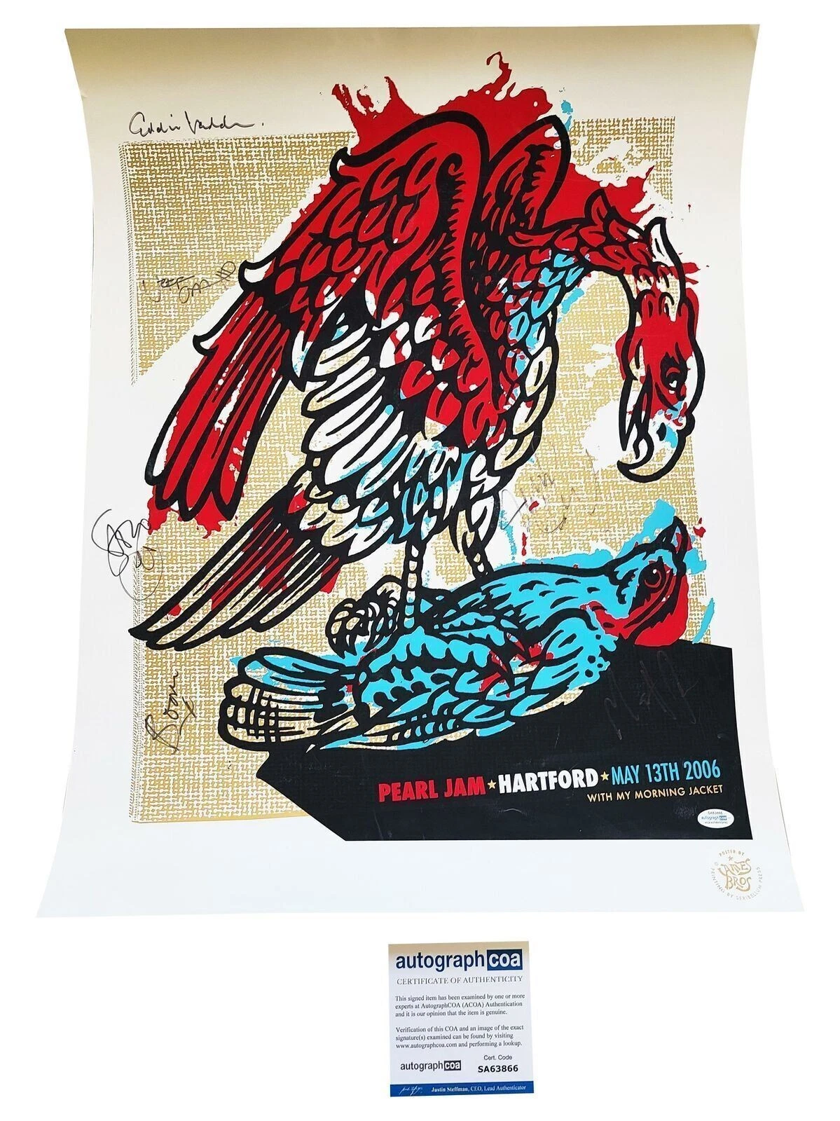 Pearl Jam Signed Autographed 20x26 Hartford, CT Poster ACOA