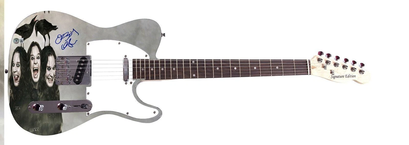 Black Sabbath Ozzy Osbourne Signed Autographed Graphics Photo Guitar BAS Witness