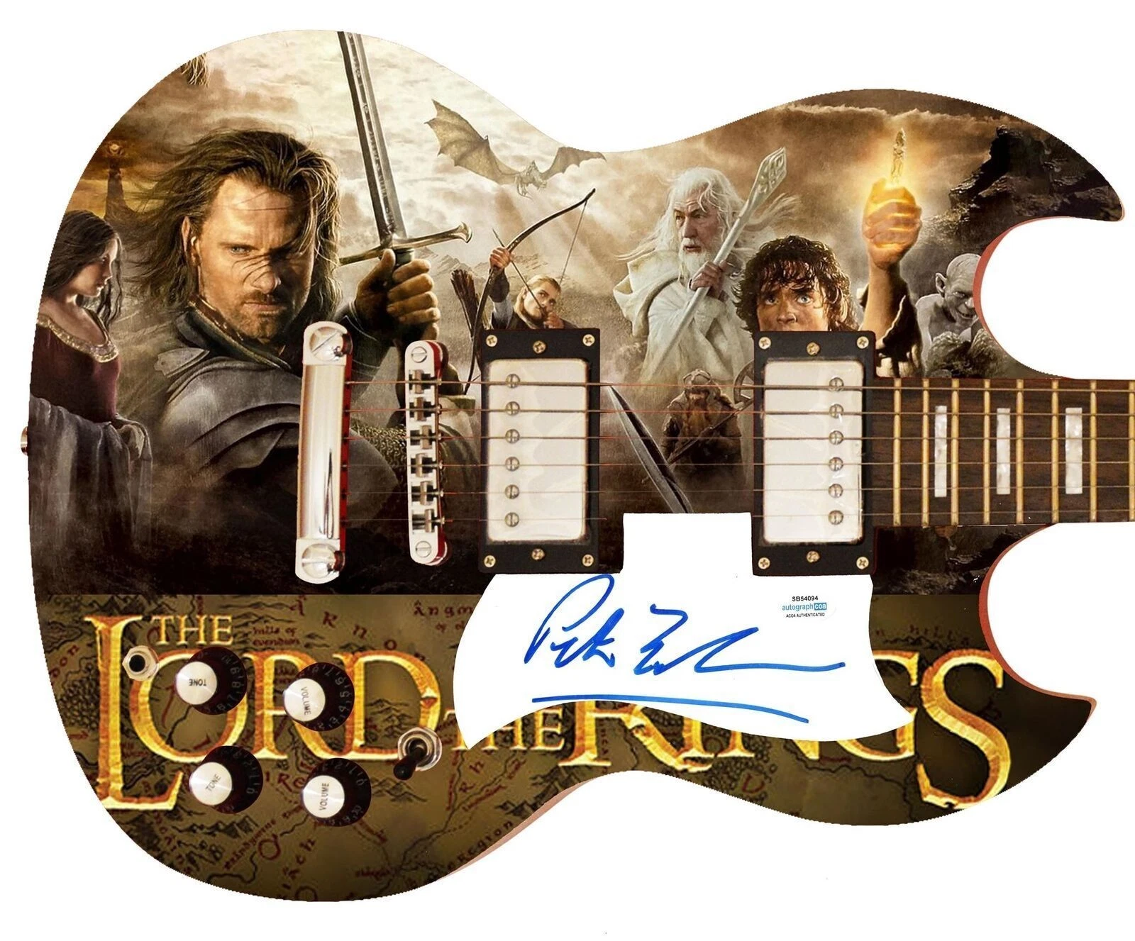 Peter Jackson Signed Custom Graphics LOTR Movie Photo Guitar ACOA