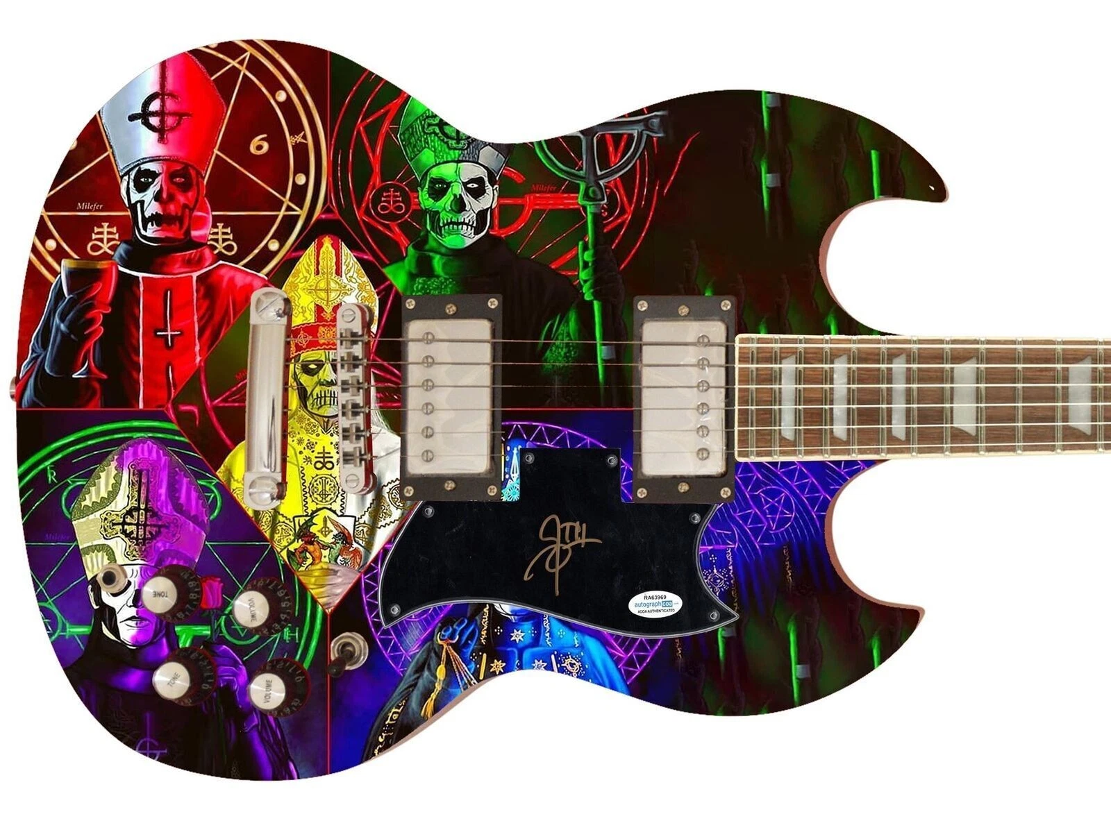 Ghost Papa Emeritus III Signed Autographed 1/1 Custom Graphics Photo Guitar ACOA