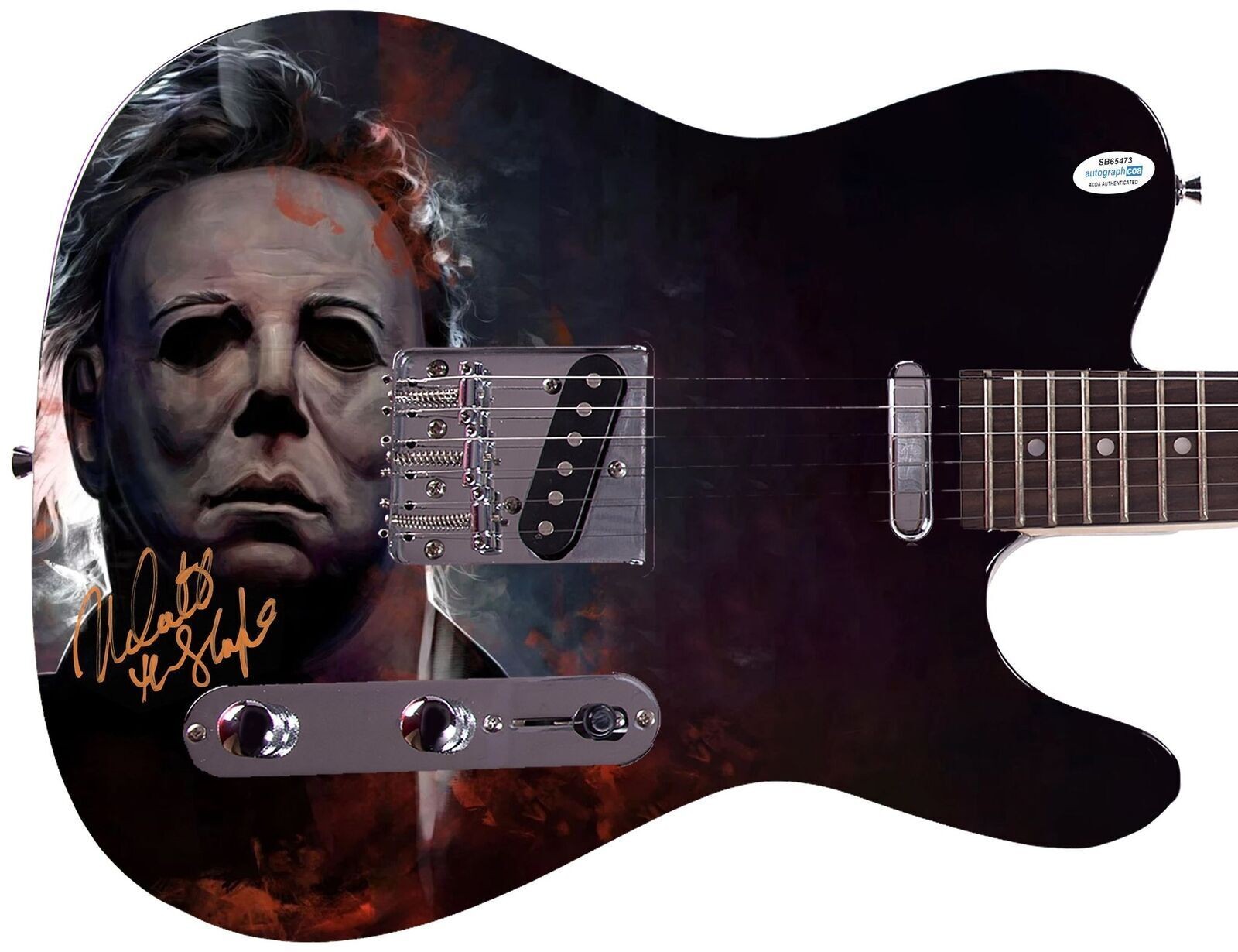 Nick Castle Signed Halloween Michael Myers Photo Guitar Exact Proof ACOA