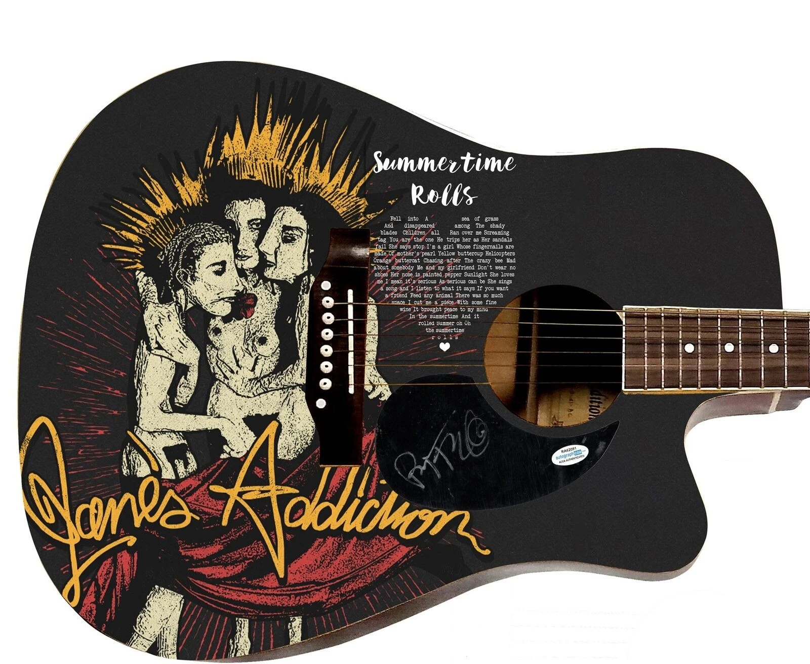 Jane?s Addiction Perry Farrell Signed 1:1 Graphics Photo Guitar ACOA