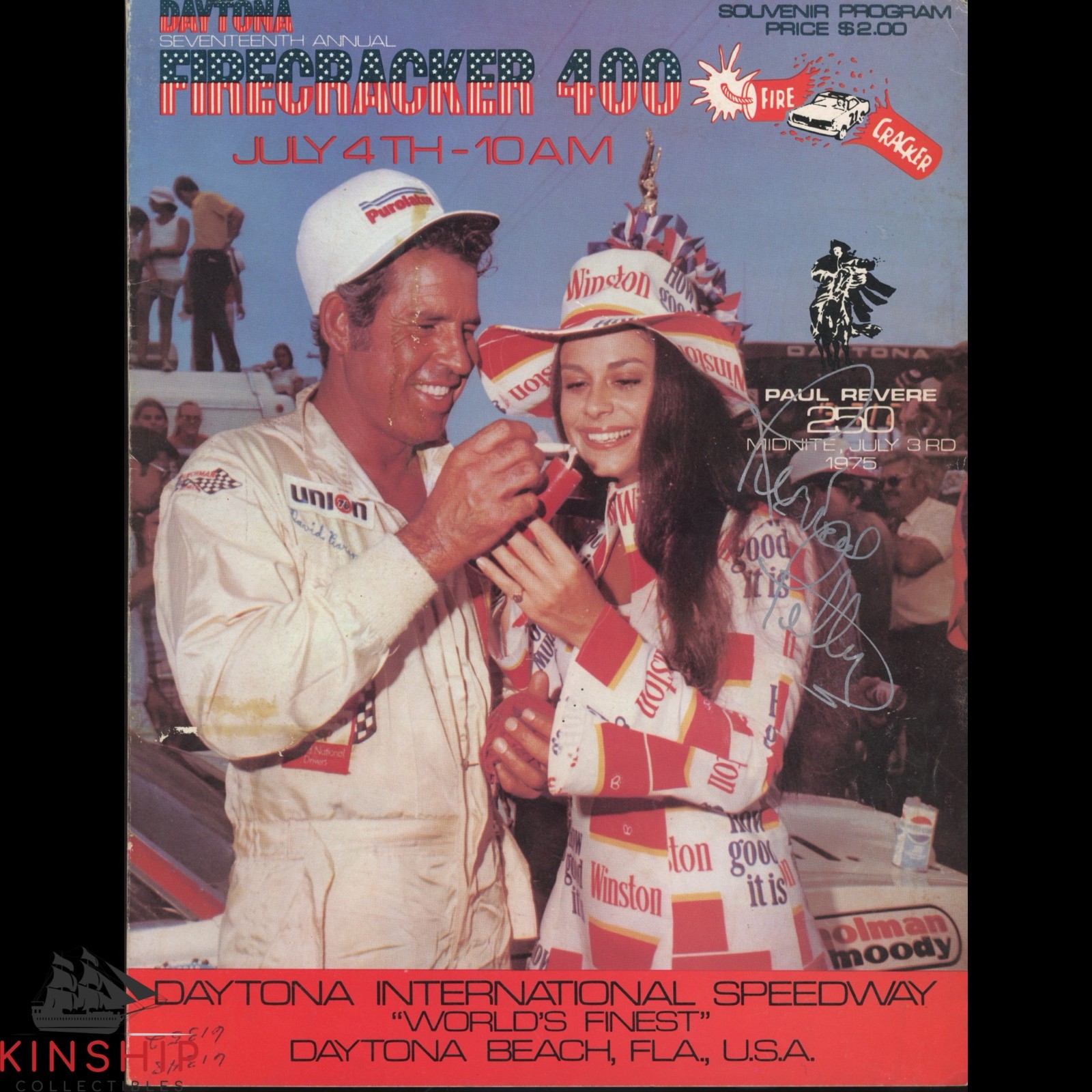 Richard Petty signed 1975 Firecracker 400 Program JSA NASCAR Auto Winner E306