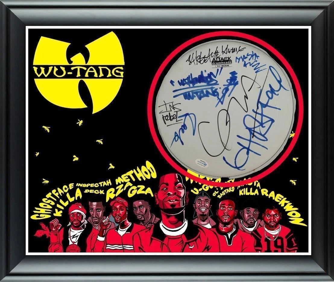 WU TANG SIGNED CUSTOM FRAMED DRUM HEAD DRUMHEAD DISPLAY ACOA COLLECTIBLE MEMORABILIA